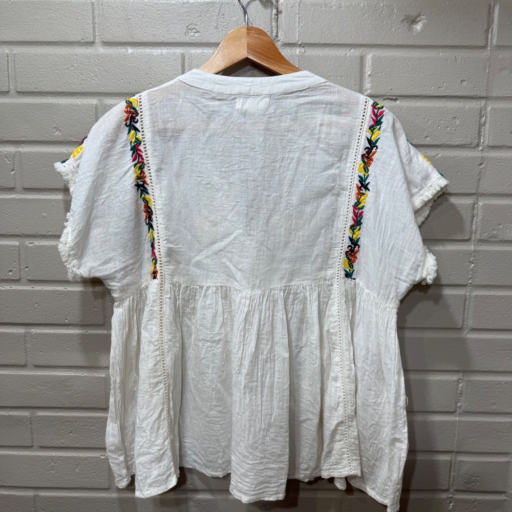 THML Oaxacan Embroidered Cotton Gauze Babydoll Blouse Large Peasant Tribal Boho - Picture 2 of 13